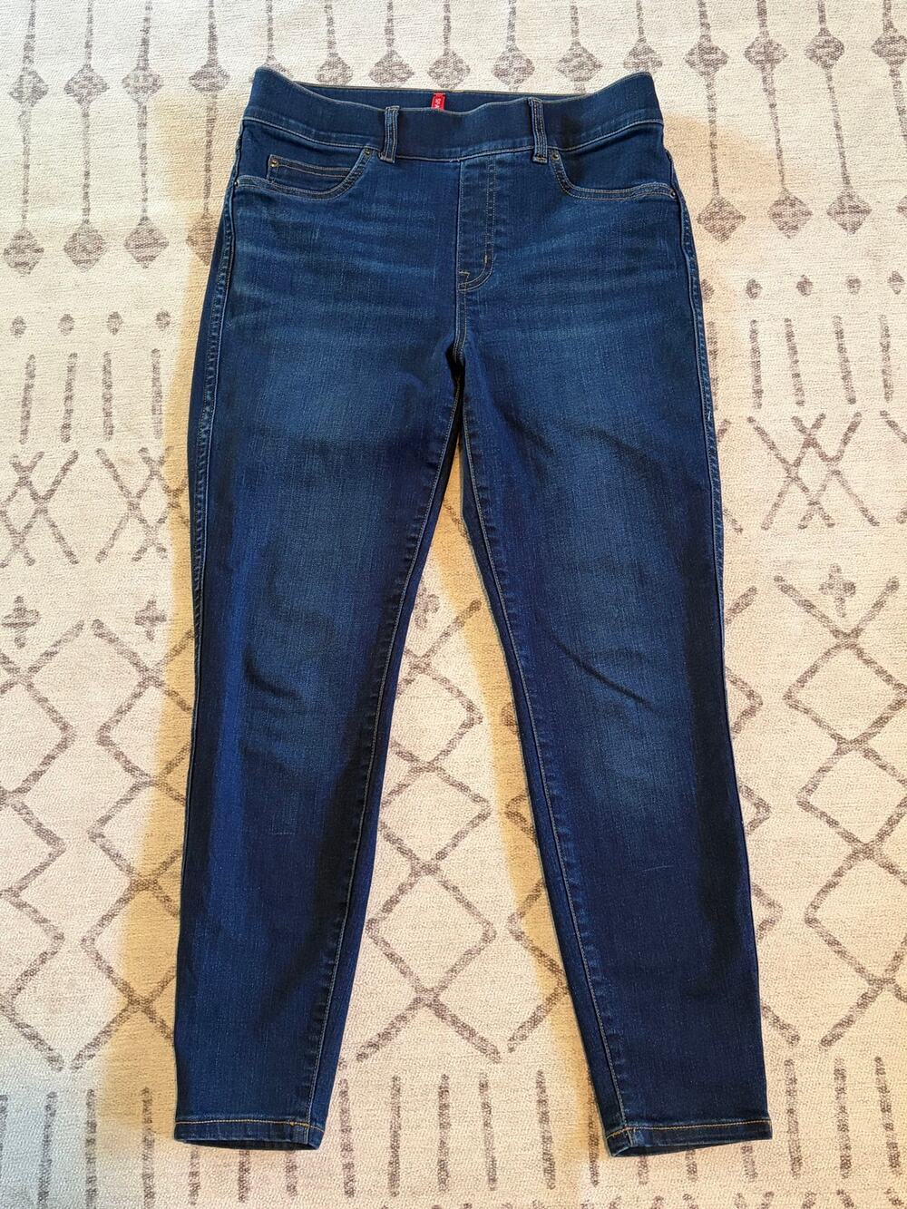 SPANX Ankle Skinny Jeans Medium Petite Pull On Shaping Dark Wash Stretch